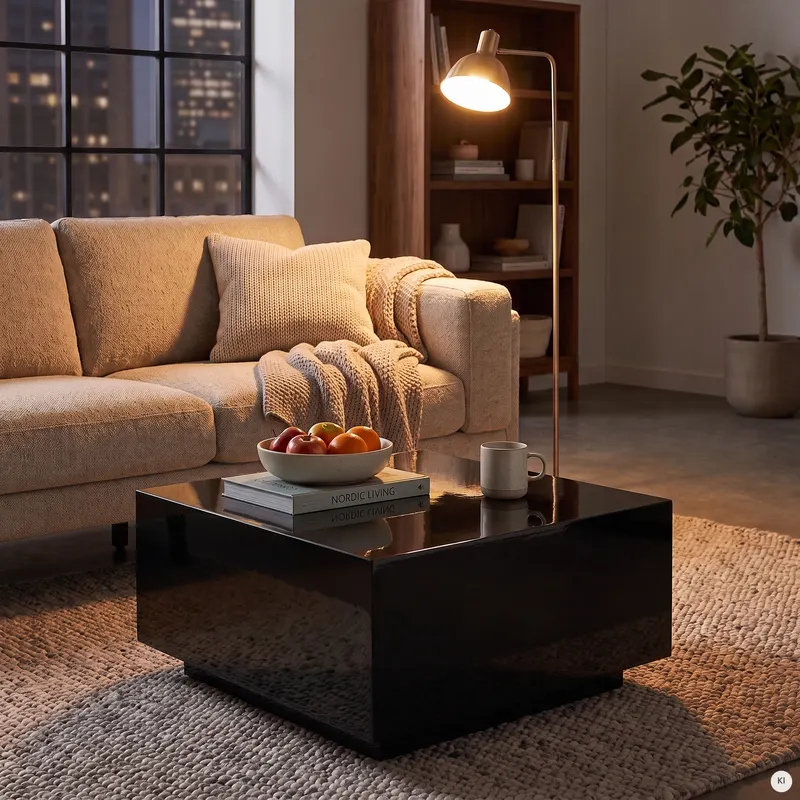 Couchtisch 60 × 60 × 30 cm, schwarz hochglanz lackiert, Ansicht 4