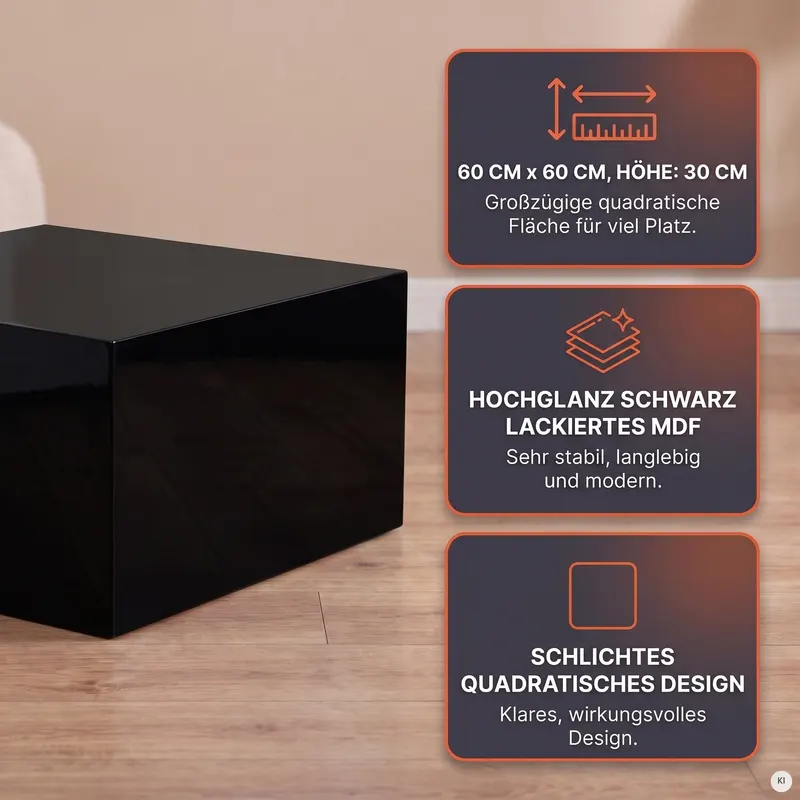 Couchtisch 60 × 60 × 30 cm, schwarz hochglanz lackiert, Ansicht 6