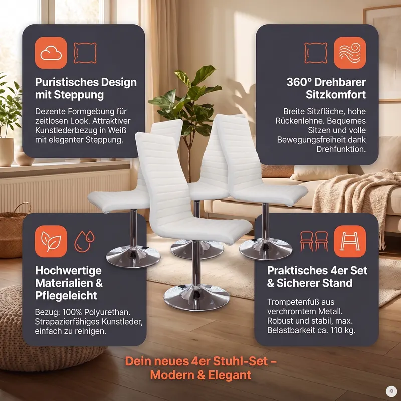 Esszimmerstuhl-Set, 4 Stück, weiß in Kunstleder-Optik, Ansicht 14