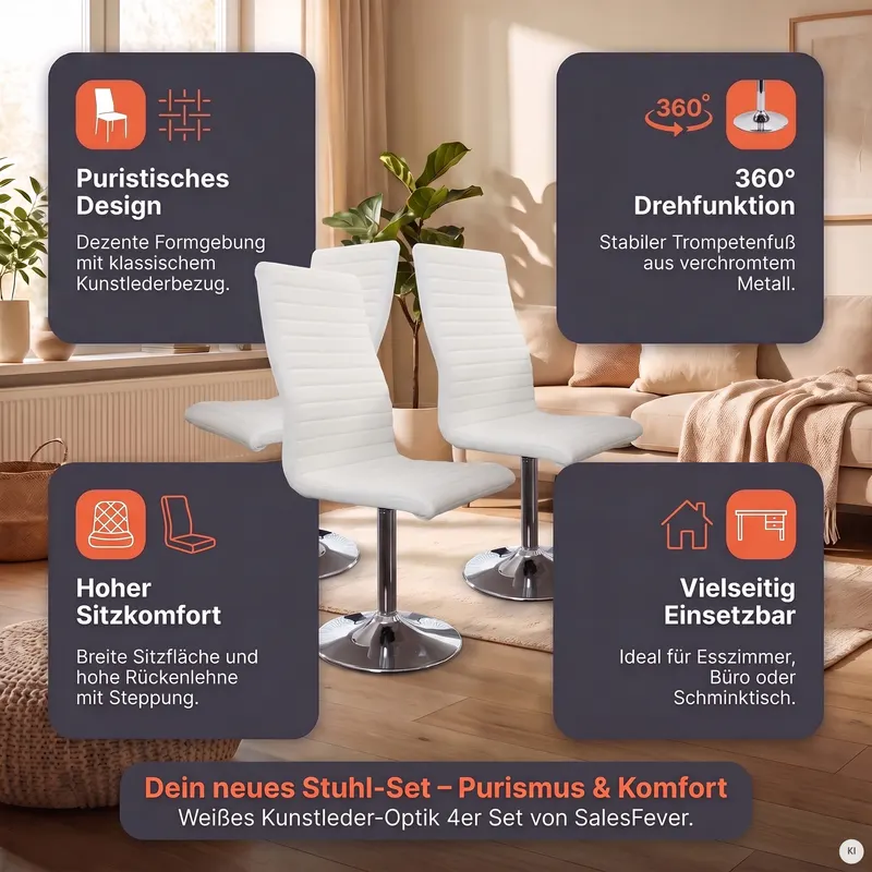 Esszimmerstuhl-Set, 4 Stück, weiß in Kunstleder-Optik, Ansicht 16