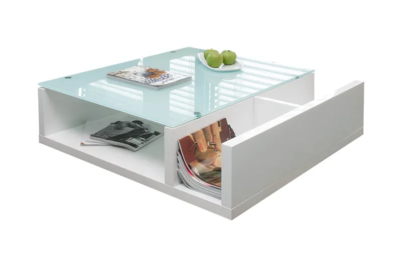 Oido Couchtisch Weiß mit Sicherheitsglas, 100 × 100 cm