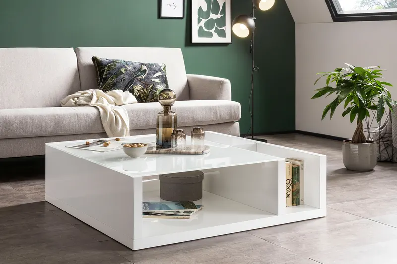 Couchtisch Weiß mit Sicherheitsglas, 100 × 100 cm, Ansicht 2