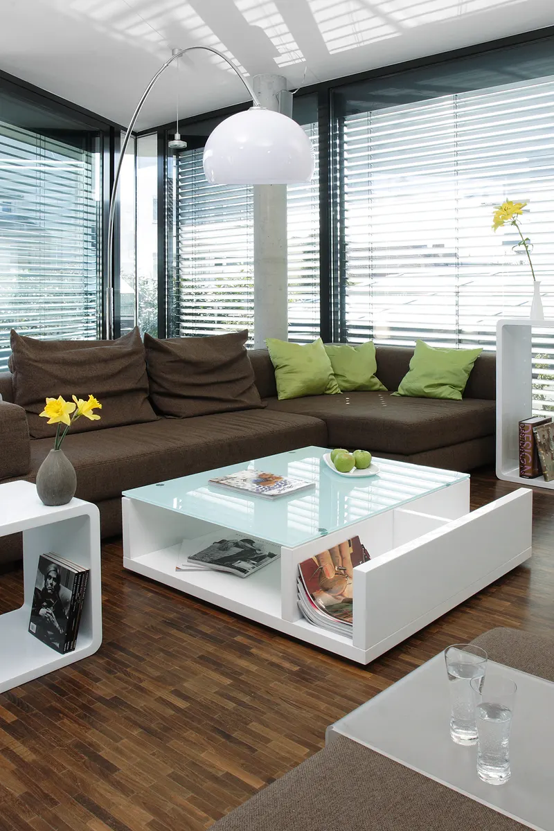 Couchtisch Weiß mit Sicherheitsglas, 100 × 100 cm, Ansicht 3