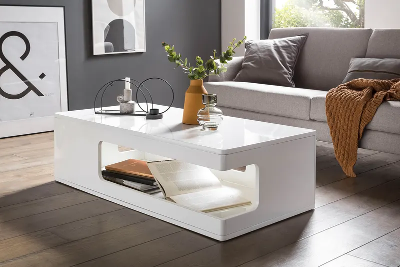 Couchtisch 120 × 60 × 35 cm, weiß hochglänzend, Ansicht 3