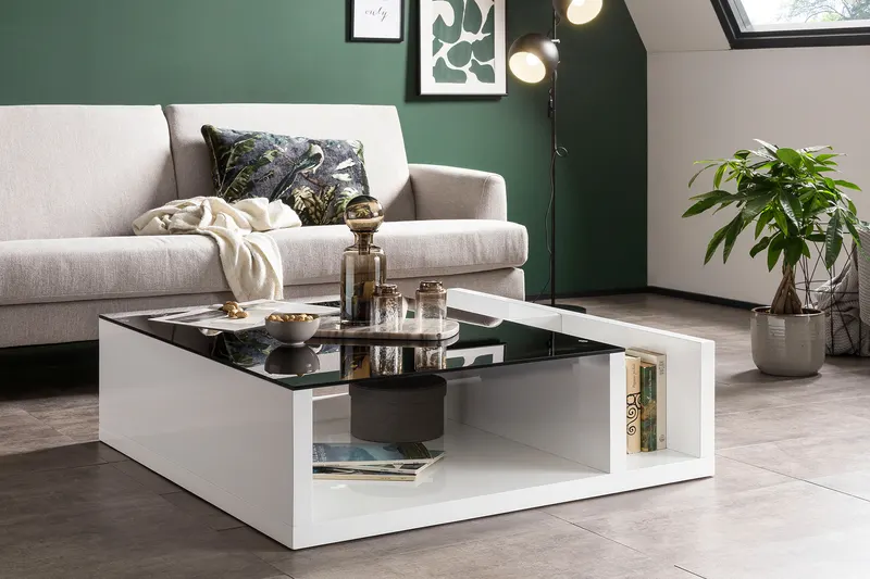 Couchtisch Weiß/Schwarz 100 × 100 cm, Ansicht 5