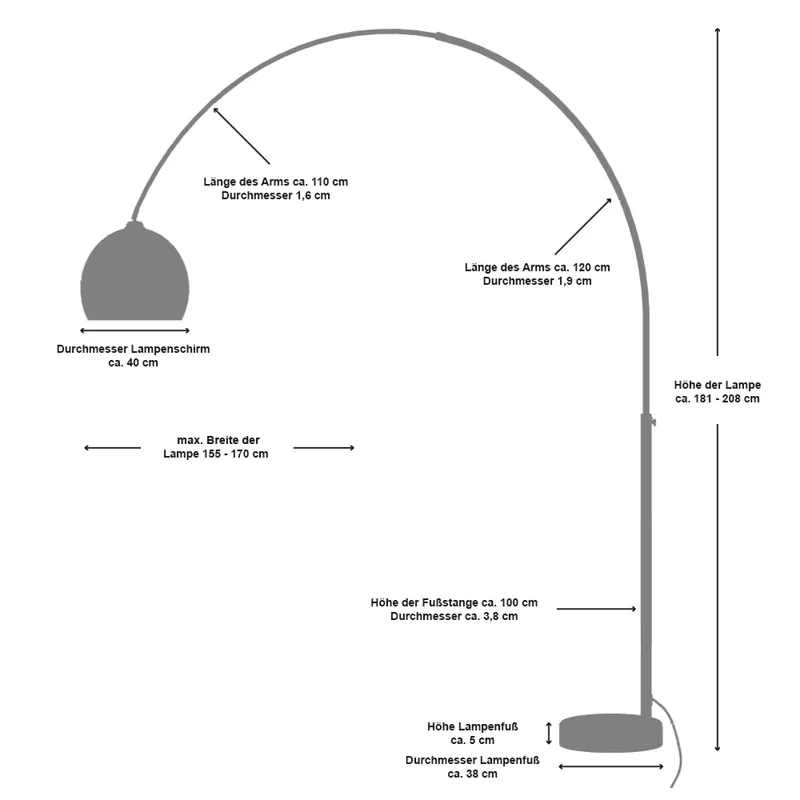 Bogenlampe 208 cm weiß, Ansicht 5