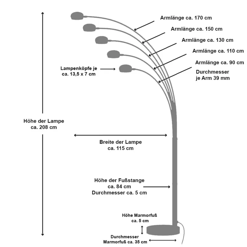 Five Fingers Stehleuchte 205 cm chrom, Ansicht 3