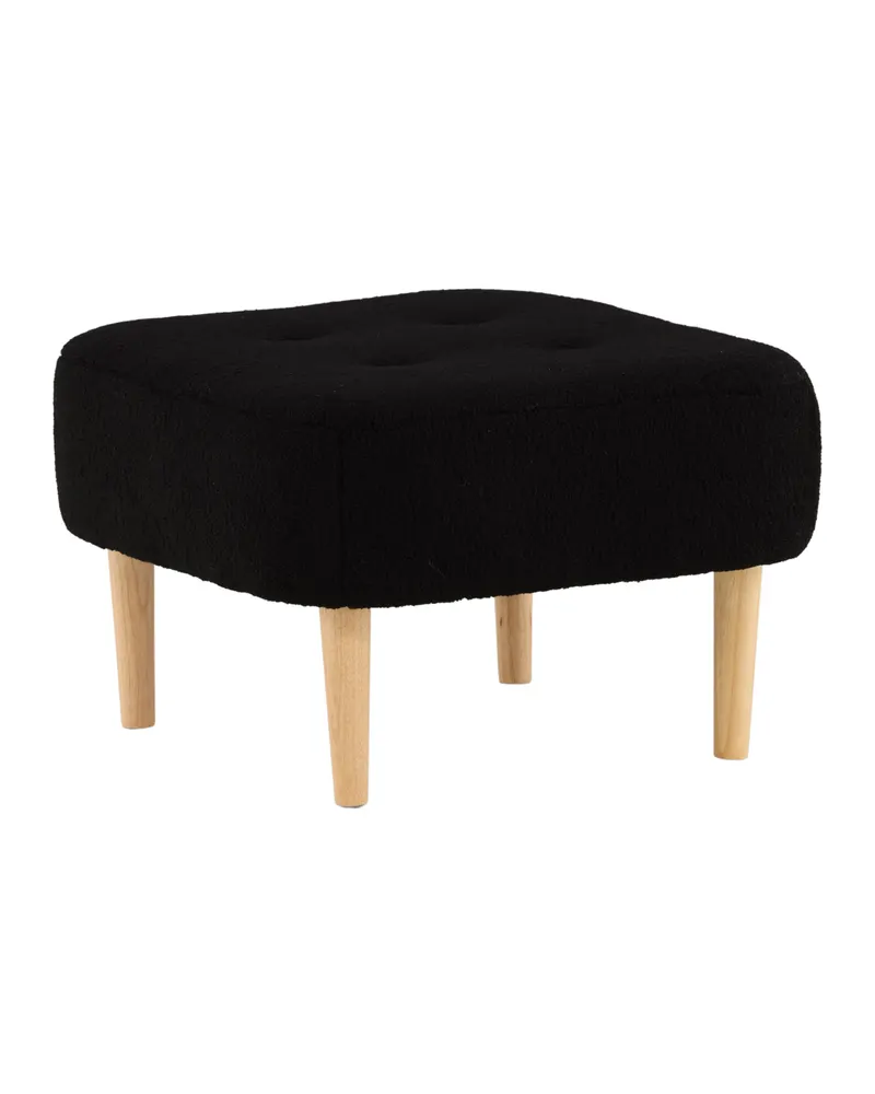 Salina Polsterhocker aus Fleece mit Knopfheftung, Schwarz, Gestell Natur