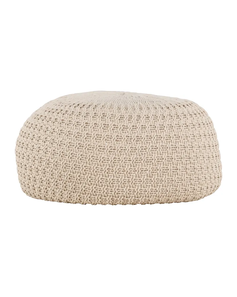 Sam Pouf rund in Beige mit feinem Muster und EPS-Füllung