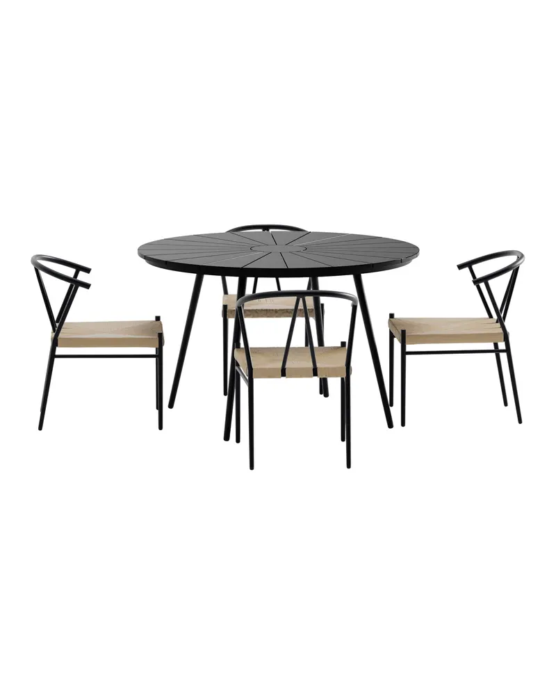 San Vito & Alfons runder Gartentisch mit 4 Rattanstühlen, Ansicht 2