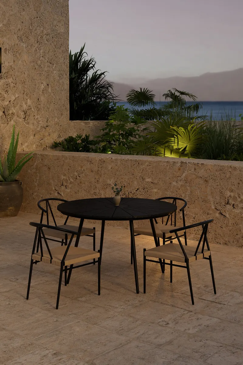 San Vito & Alfons runder Gartentisch mit 4 Rattanstühlen, im Wohnraum, Ansicht 1