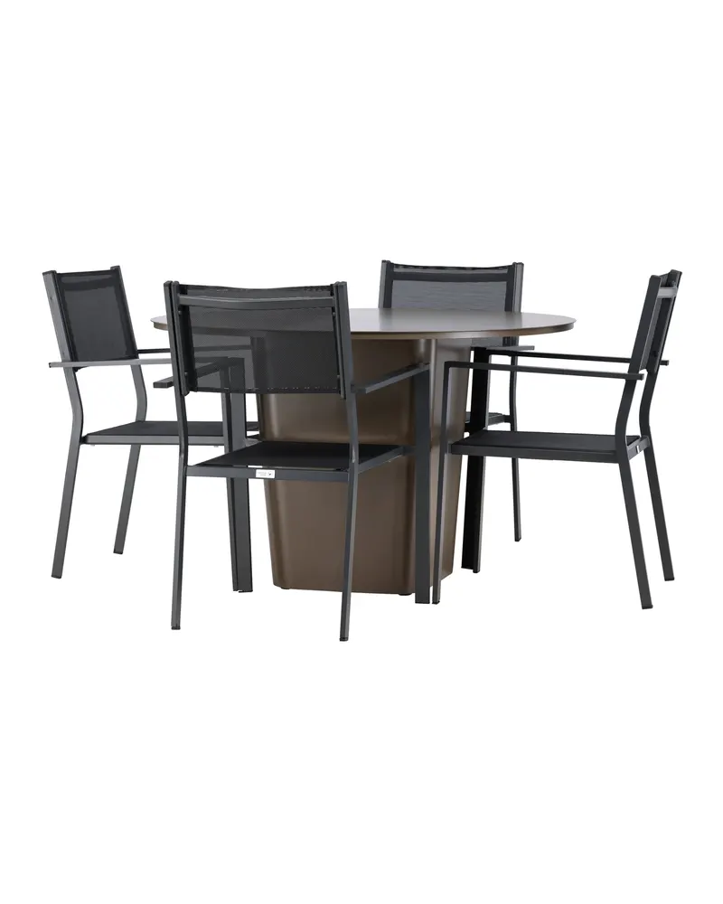 Santa Fe & Copacabana Gartenmöbel-Set mit rundem Sockeltisch und 4 Stühlen in Schwarz, Ansicht 6