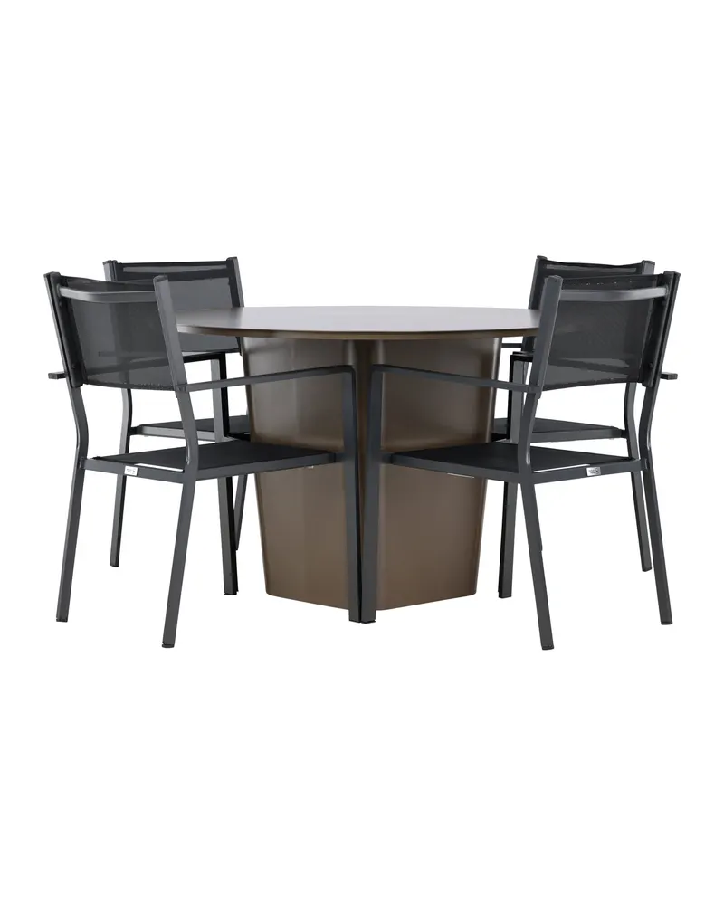 Santa Fe & Copacabana Gartenmöbel-Set mit rundem Sockeltisch und 4 Stühlen in Schwarz, Ansicht 7