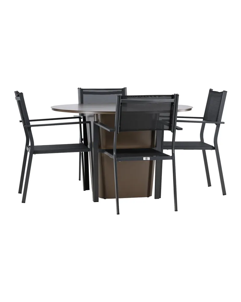 Santa Fe & Copacabana Gartenmöbel-Set mit rundem Sockeltisch und 4 Stühlen in Schwarz, Ansicht 8