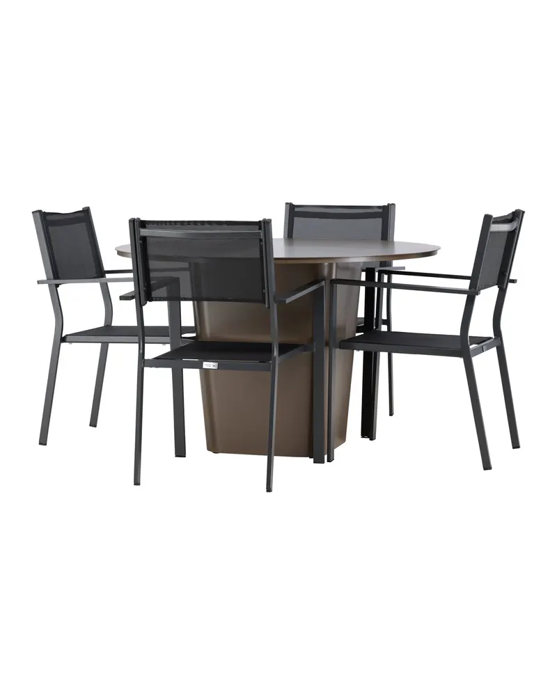 Santa Fe & Copacabana Gartenmöbel-Set mit rundem Sockeltisch und 4 Stühlen in Schwarz, Ansicht 9