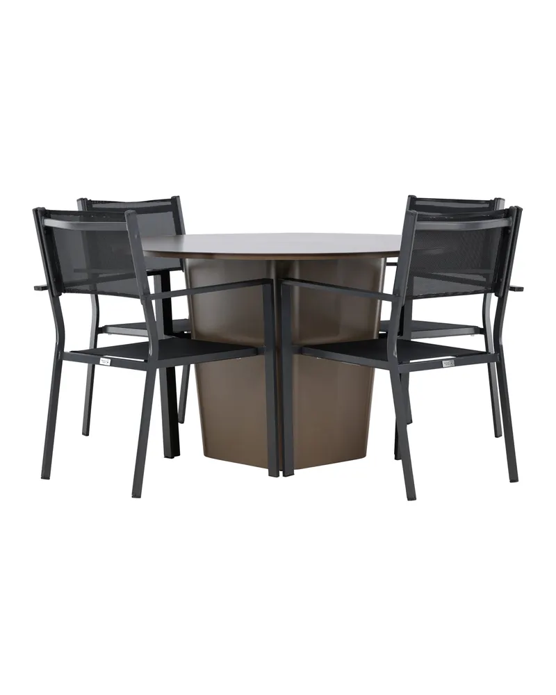 Santa Fe & Copacabana Gartenmöbel-Set mit rundem Sockeltisch und 4 Stühlen in Schwarz, Ansicht 10