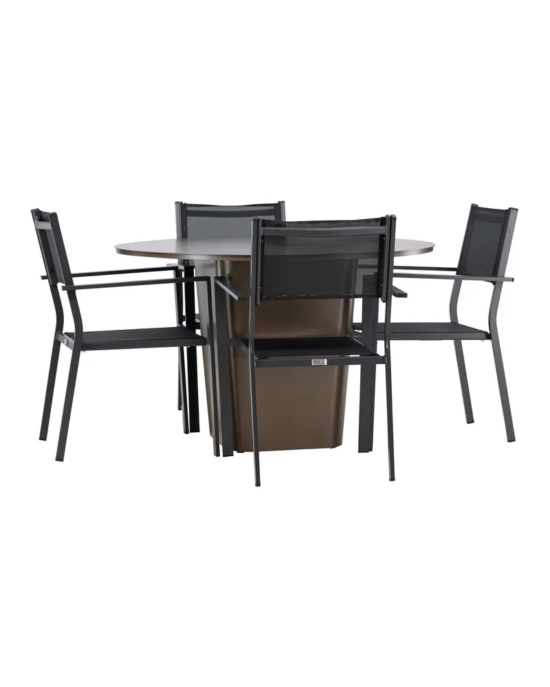 Santa Fe & Copacabana Gartenmöbel-Set mit rundem Sockeltisch und 4 Stühlen in Schwarz, Ansicht 11