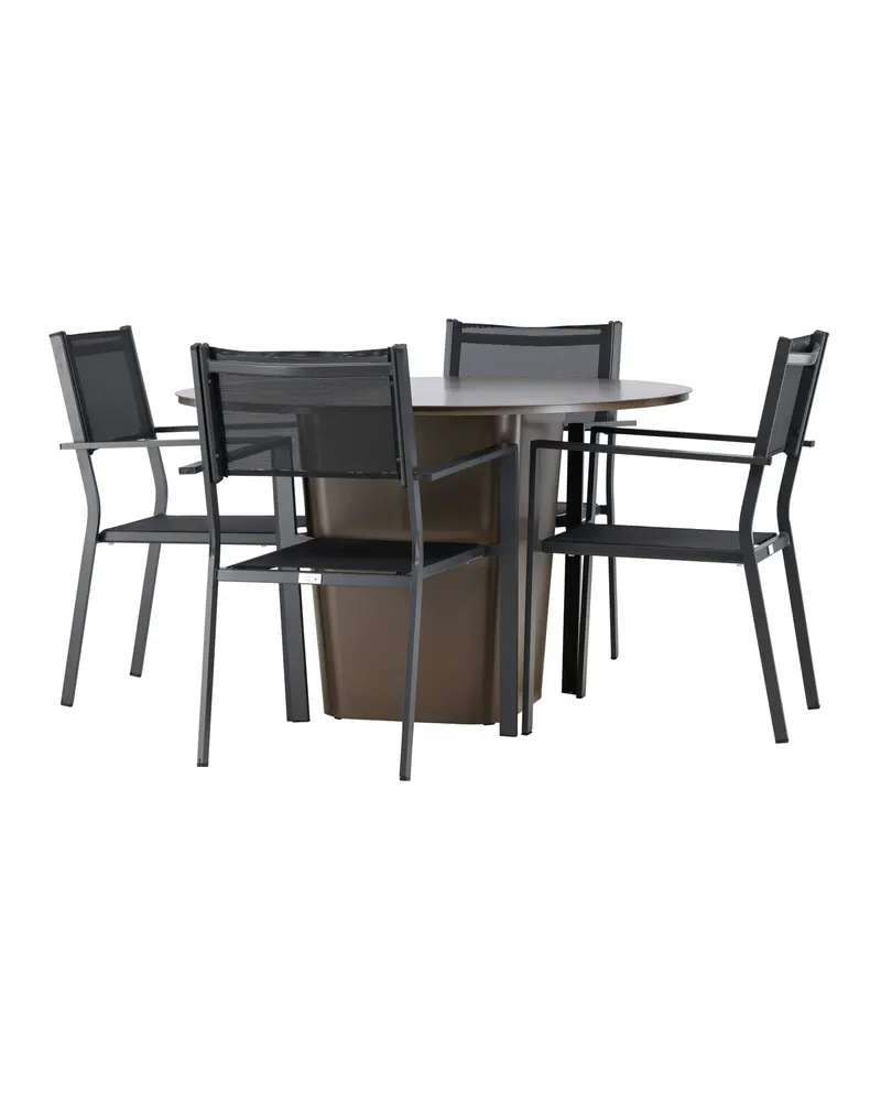 Santa Fe & Copacabana Gartenmöbel-Set mit rundem Sockeltisch und 4 Stühlen in Schwarz, Ansicht 12