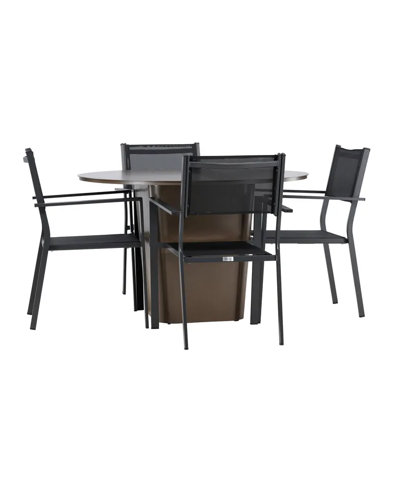 Santa Fe & Copacabana Gartenmöbel-Set mit rundem Sockeltisch und 4 Stühlen in Schwarz, Ansicht 2