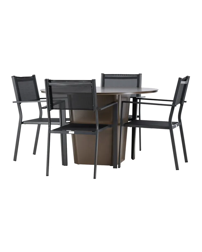 Santa Fe & Copacabana Gartenmöbel-Set mit rundem Sockeltisch und 4 Stühlen in Schwarz, Ansicht 3