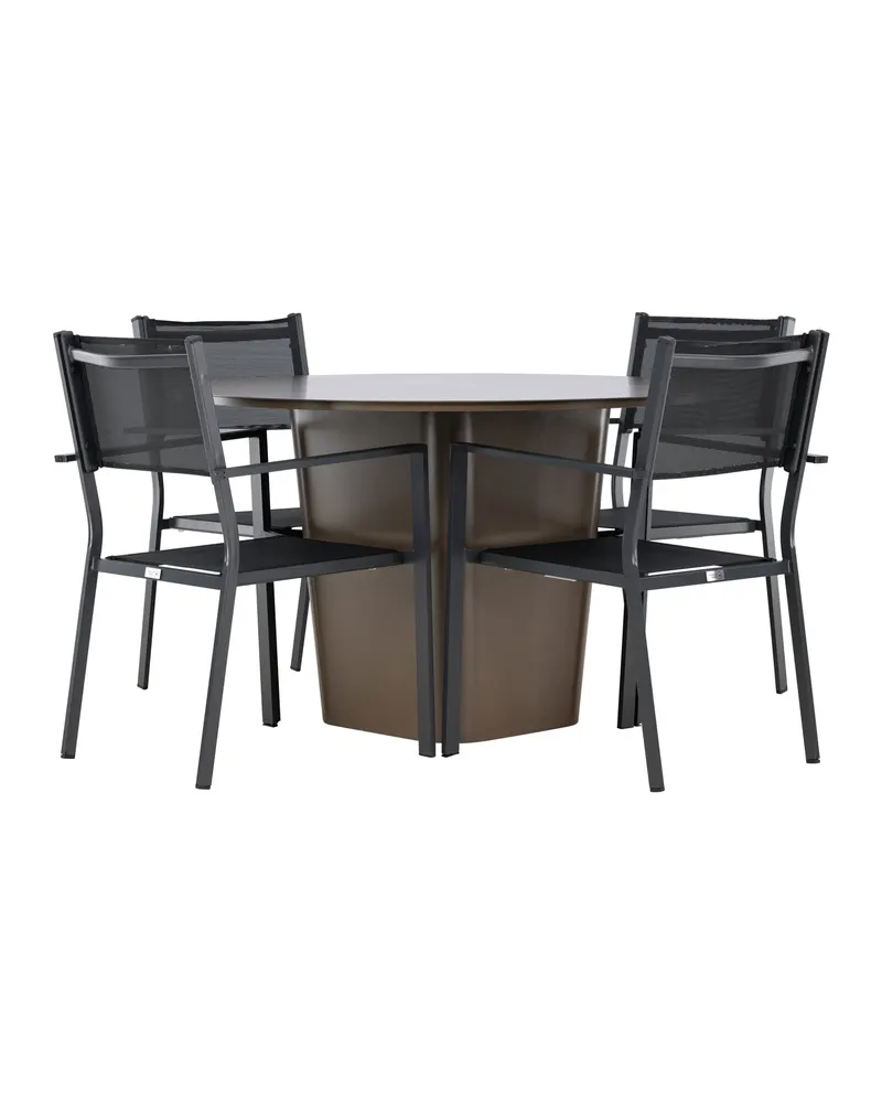 Santa Fe & Copacabana Gartenmöbel-Set mit rundem Sockeltisch und 4 Stühlen in Schwarz, Ansicht 4