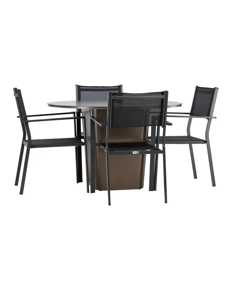 Santa Fe & Copacabana Gartenmöbel-Set mit rundem Sockeltisch und 4 Stühlen in Schwarz, Ansicht 5