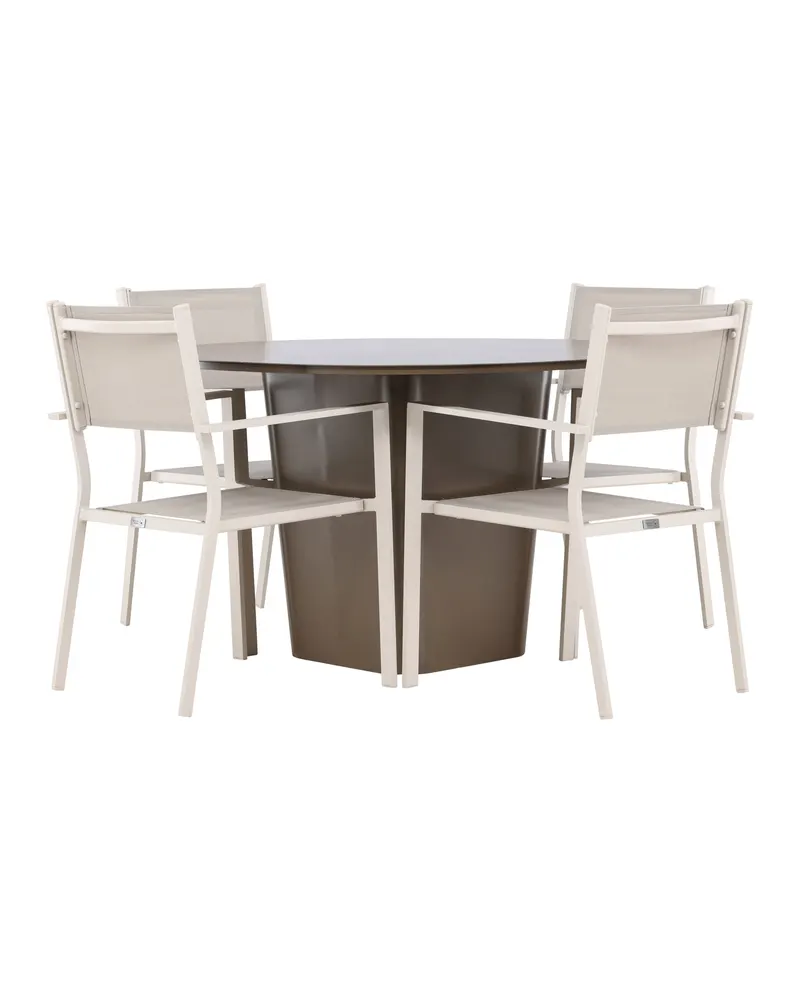 Santa Fe & Copacabana Gartenmöbel-Set mit rundem Sockeltisch und 4 Stühlen in Beige, Ansicht 1