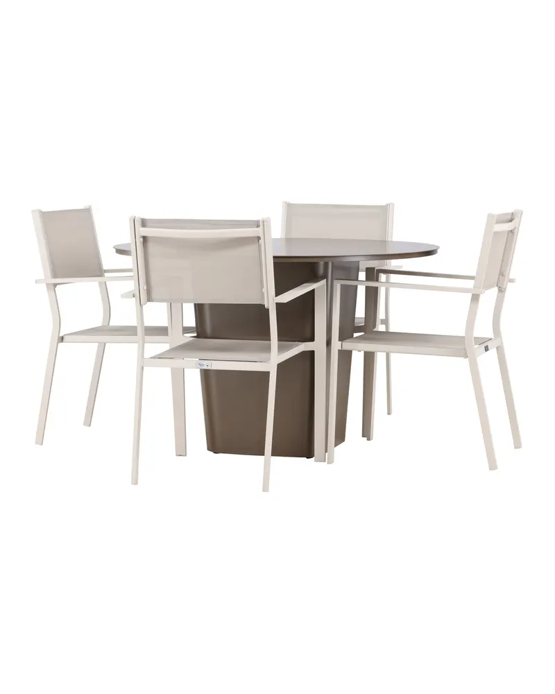 Santa Fe & Copacabana Gartenmöbel-Set mit rundem Sockeltisch und 4 Stühlen in Beige, Ansicht 6