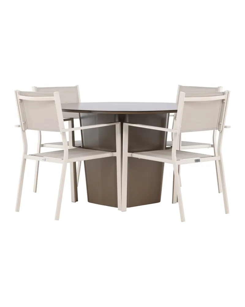Santa Fe & Copacabana Gartenmöbel-Set mit rundem Sockeltisch und 4 Stühlen in Beige, Ansicht 7