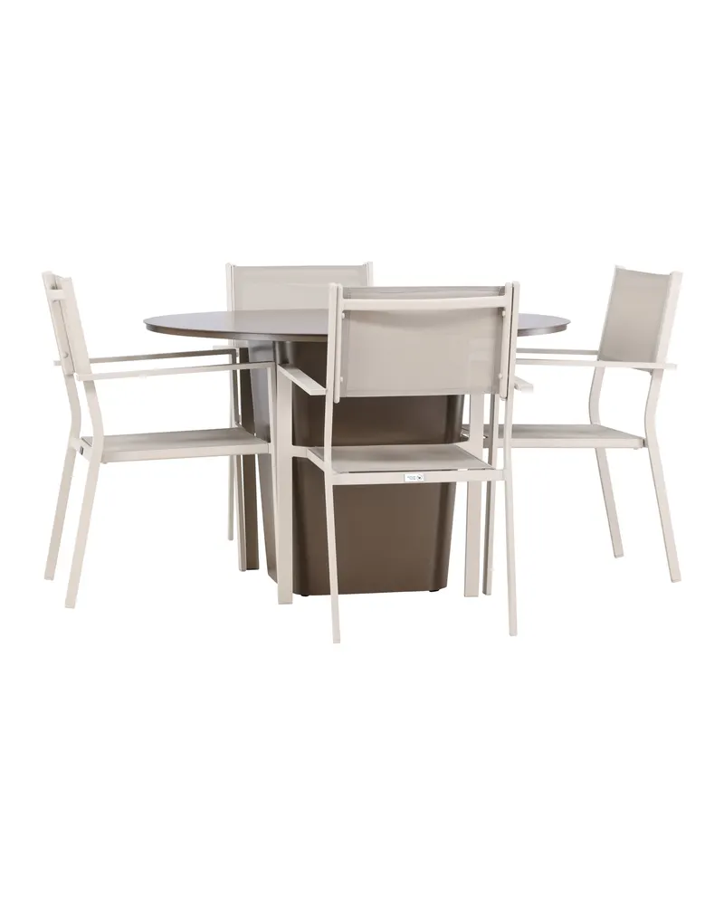 Santa Fe & Copacabana Gartenmöbel-Set mit rundem Sockeltisch und 4 Stühlen in Beige, Ansicht 8