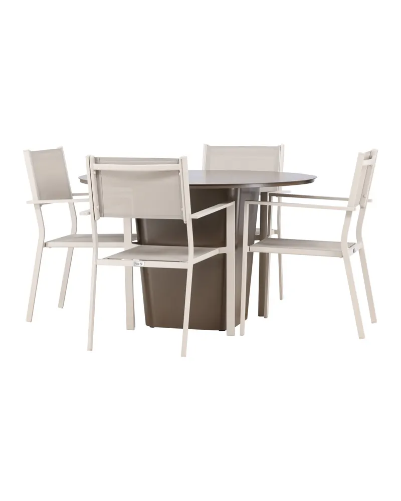 Santa Fe & Copacabana Gartenmöbel-Set mit rundem Sockeltisch und 4 Stühlen in Beige, Ansicht 9