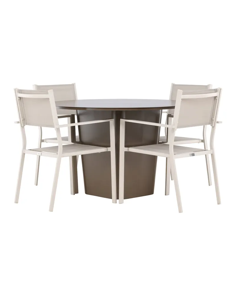 Santa Fe & Copacabana Gartenmöbel-Set mit rundem Sockeltisch und 4 Stühlen in Beige, Ansicht 10