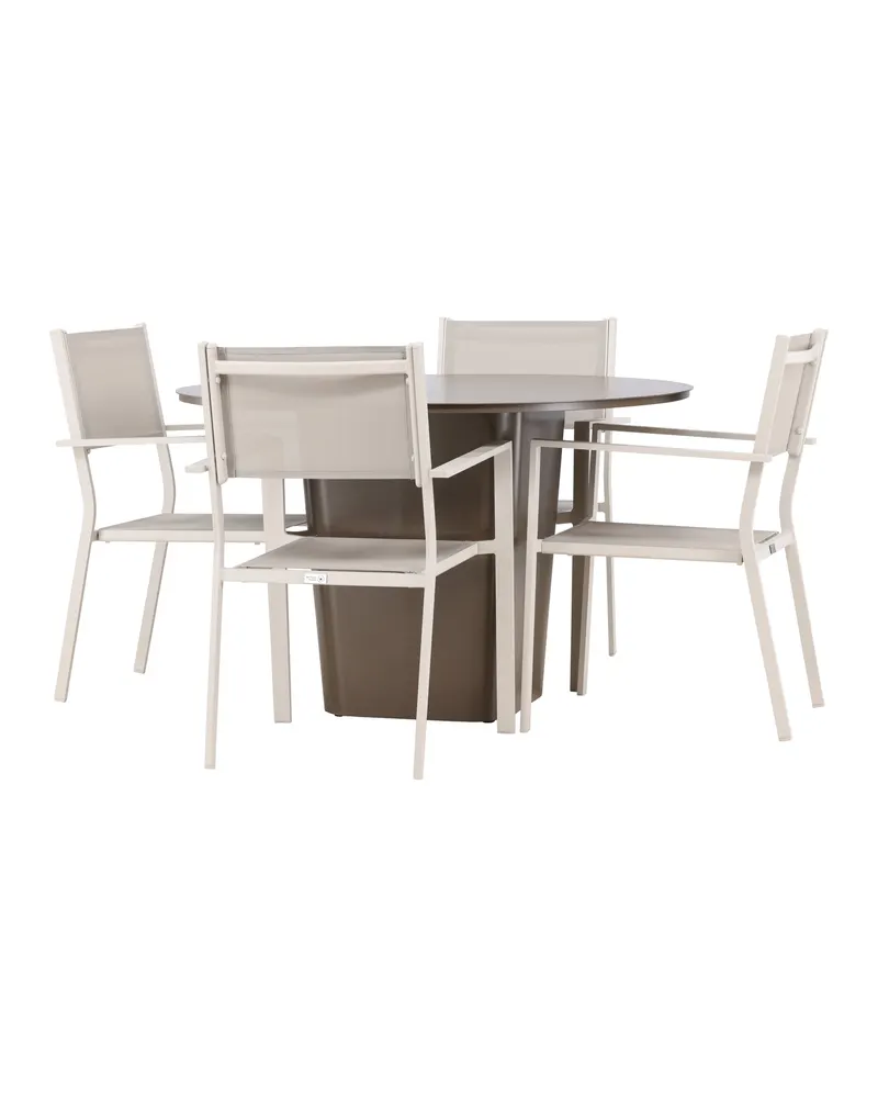 Santa Fe & Copacabana Gartenmöbel-Set mit rundem Sockeltisch und 4 Stühlen in Beige, Ansicht 12