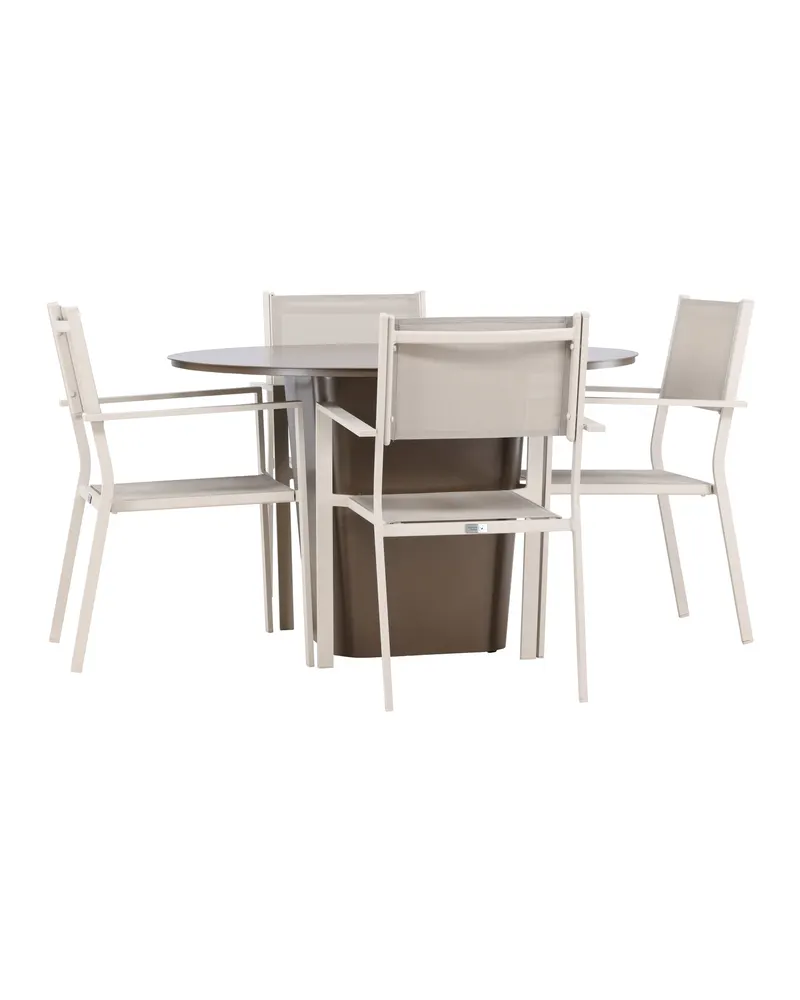 Santa Fe & Copacabana Gartenmöbel-Set mit rundem Sockeltisch und 4 Stühlen in Beige, Ansicht 2