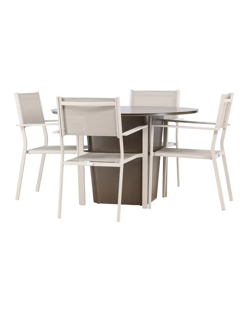 Santa Fe & Copacabana Gartenmöbel-Set mit rundem Sockeltisch und 4 Stühlen in Beige, Ansicht 3