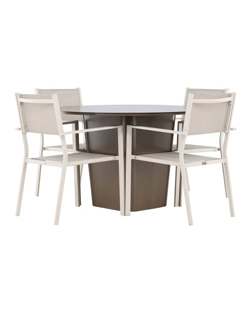 Santa Fe & Copacabana Gartenmöbel-Set mit rundem Sockeltisch und 4 Stühlen in Beige, Ansicht 4