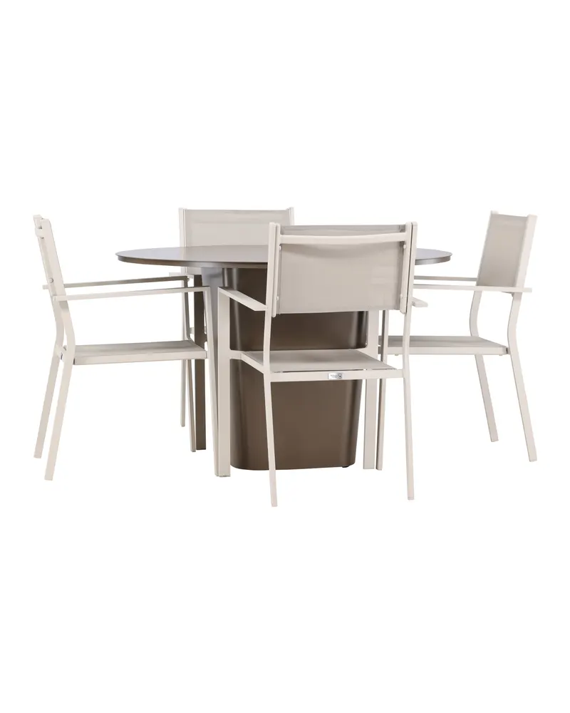 Santa Fe & Copacabana Gartenmöbel-Set mit rundem Sockeltisch und 4 Stühlen in Beige, Ansicht 5