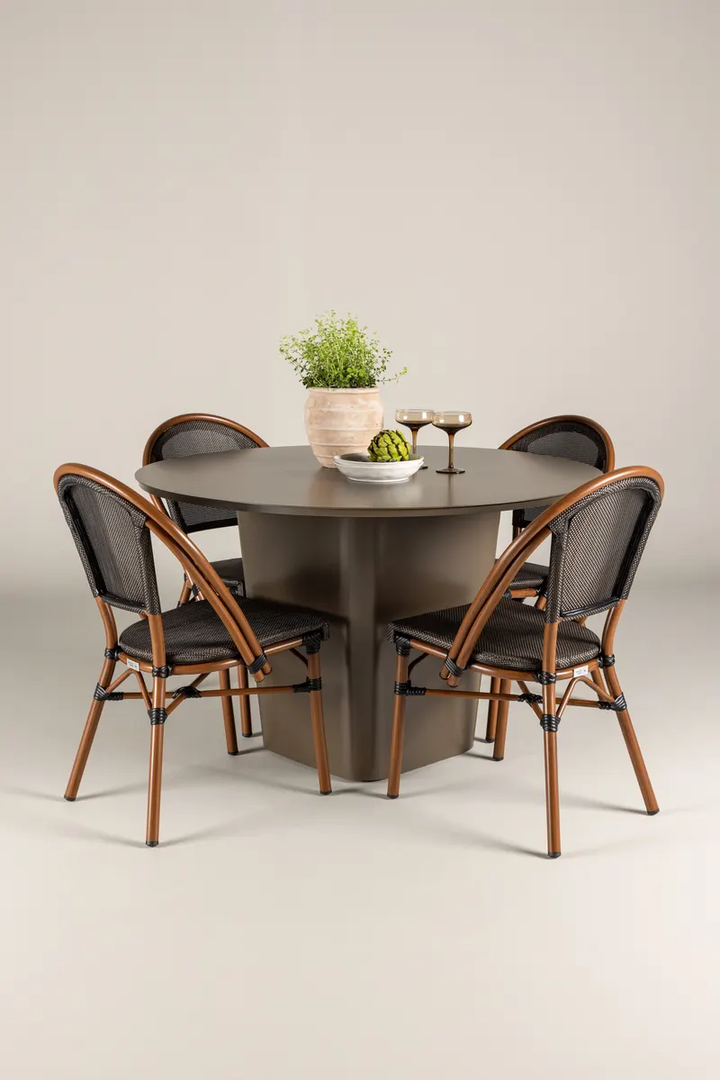 Santa Fe & Guarda Gartenmöbel-Set mit rundem Tisch und 4 Kaffeehausstühlen, im Wohnraum, Ansicht 1