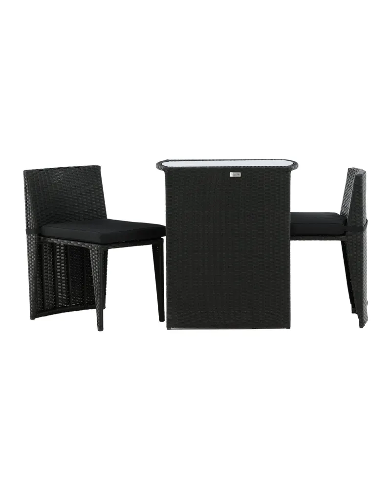 Savanna Balkonmöbel-Set aus Polyrattan mit Glastisch und zwei Stühlen in Schwarz, Ansicht 1