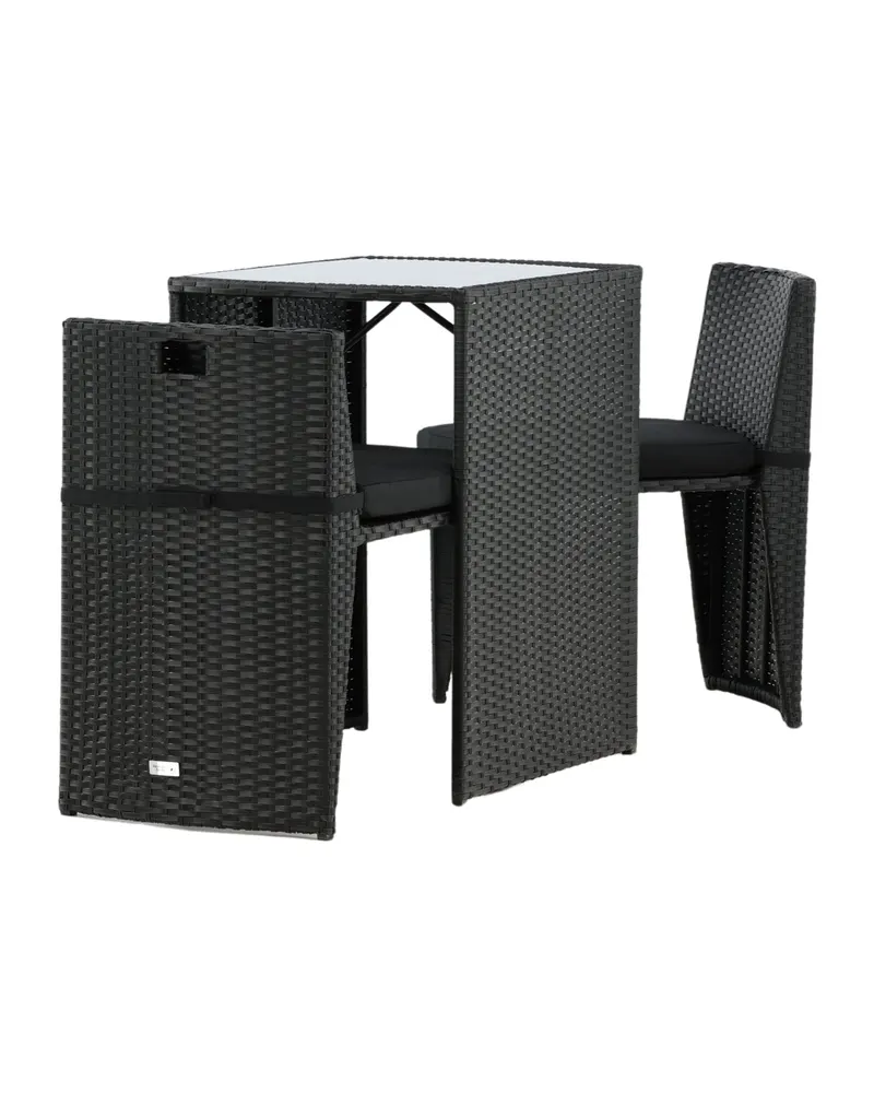 Savanna Balkonmöbel-Set aus Polyrattan mit Glastisch und zwei Stühlen in Schwarz, Ansicht 5
