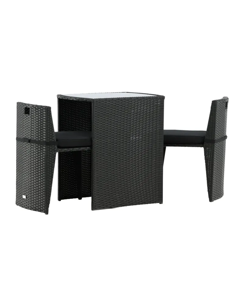 Savanna Balkonmöbel-Set aus Polyrattan mit Glastisch und zwei Stühlen in Schwarz, Ansicht 6