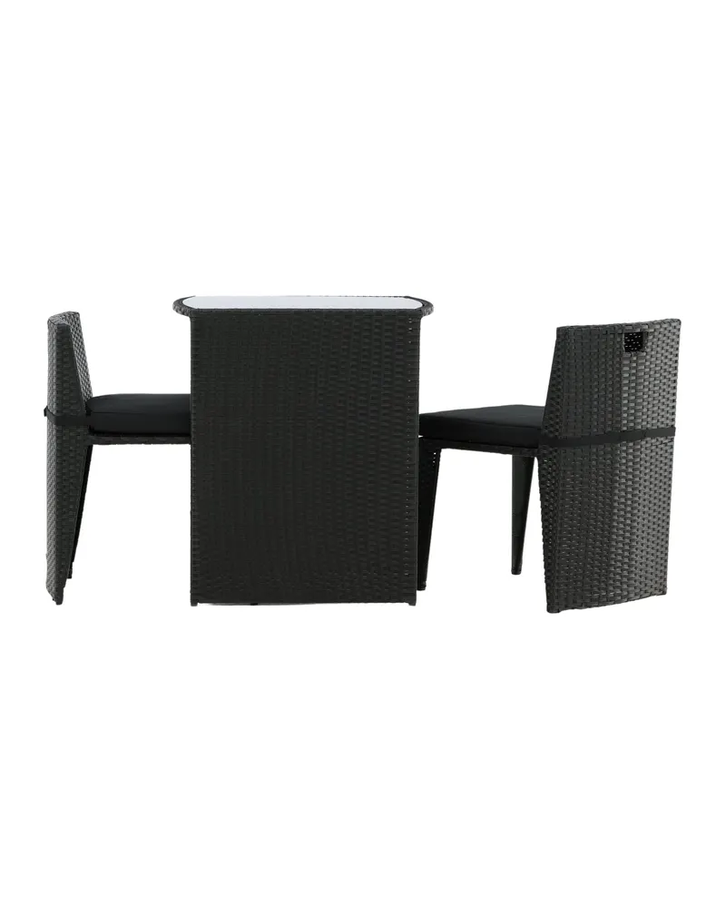 Savanna Balkonmöbel-Set aus Polyrattan mit Glastisch und zwei Stühlen in Schwarz, Ansicht 7