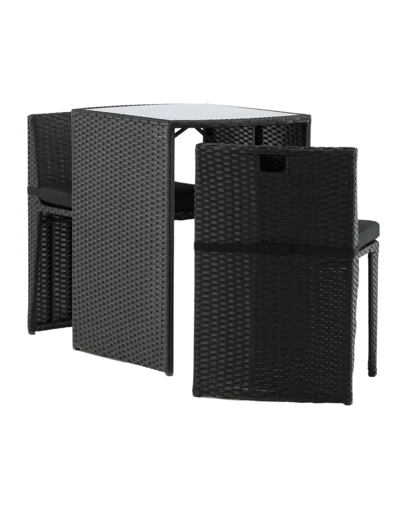 Savanna Balkonmöbel-Set aus Polyrattan mit Glastisch und zwei Stühlen in Schwarz, Ansicht 9