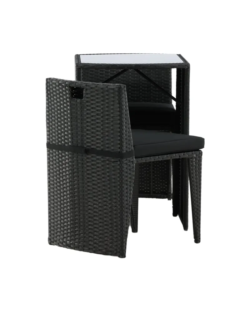 Savanna Balkonmöbel-Set aus Polyrattan mit Glastisch und zwei Stühlen in Schwarz, Ansicht 10