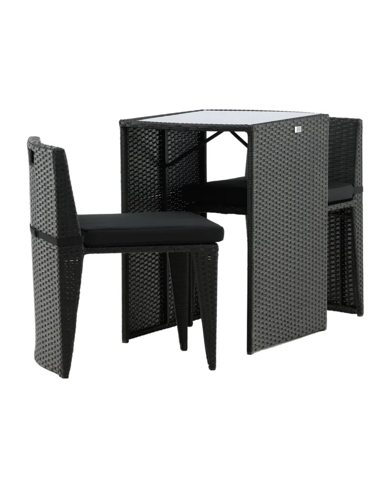 Savanna Balkonmöbel-Set aus Polyrattan mit Glastisch und zwei Stühlen in Schwarz, Ansicht 11