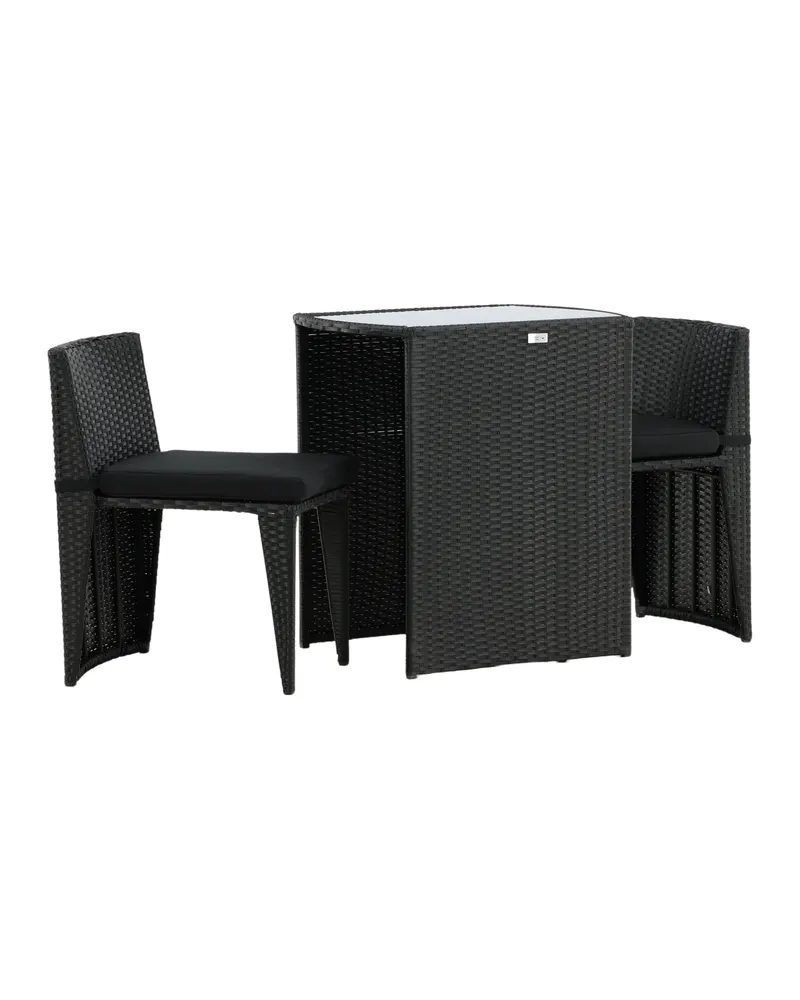 Savanna Balkonmöbel-Set aus Polyrattan mit Glastisch und zwei Stühlen in Schwarz, Ansicht 12