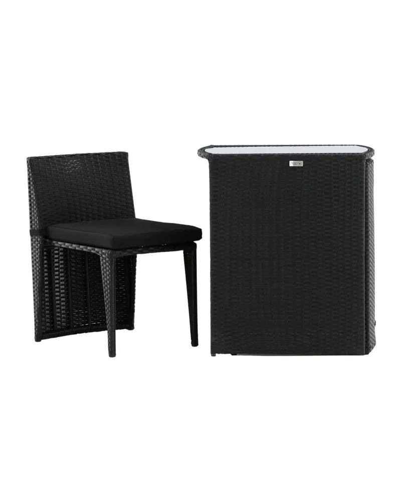 Savanna Balkonmöbel-Set aus Polyrattan mit Glastisch und zwei Stühlen in Schwarz, Ansicht 13