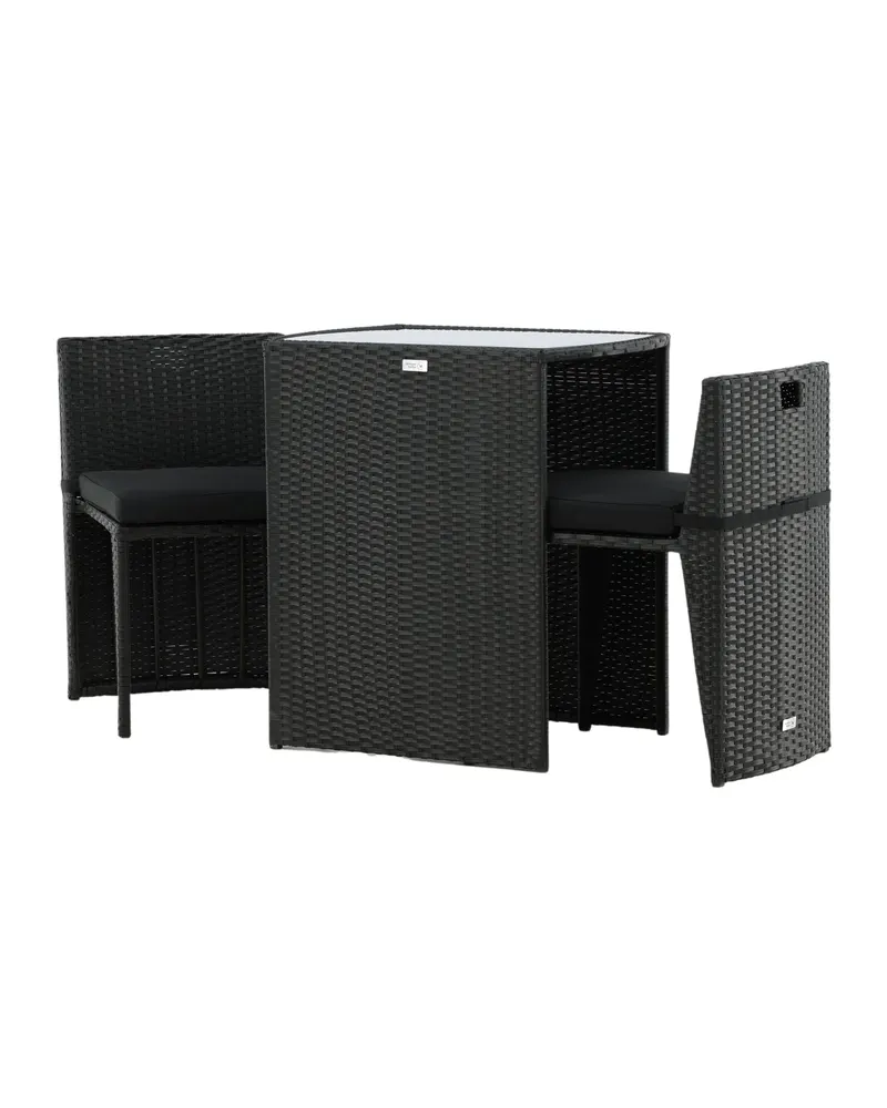 Savanna Balkonmöbel-Set aus Polyrattan mit Glastisch und zwei Stühlen in Schwarz, Ansicht 2