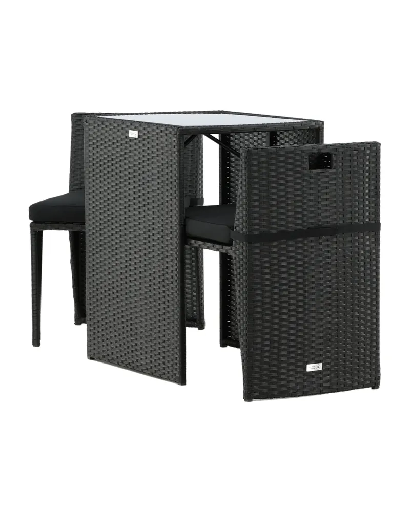 Savanna Balkonmöbel-Set aus Polyrattan mit Glastisch und zwei Stühlen in Schwarz, Ansicht 3