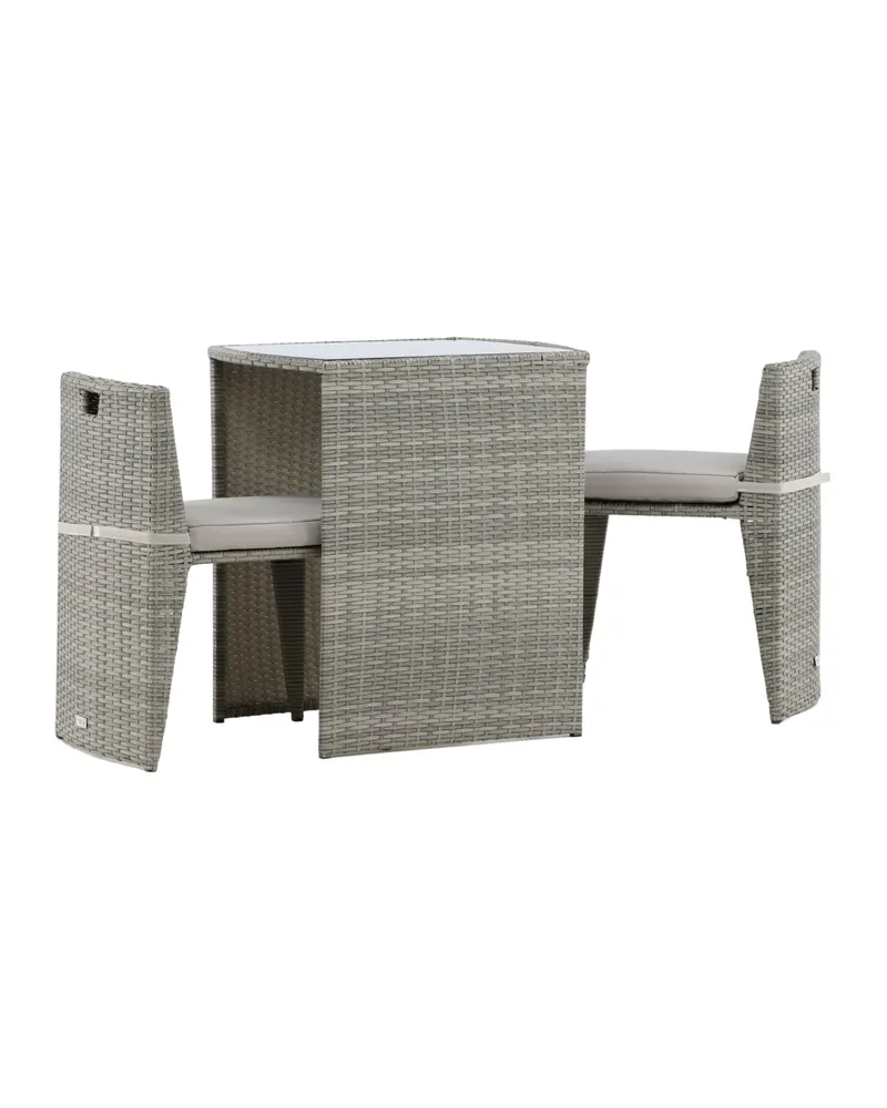 Savanna Balkonmöbel-Set aus Polyrattan mit Glastisch und zwei Stühlen in Grau, Ansicht 6